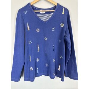 Breckenridge Long Sleeve Embroidered Nautical Theme Sweater Size 1X Lighthouse A